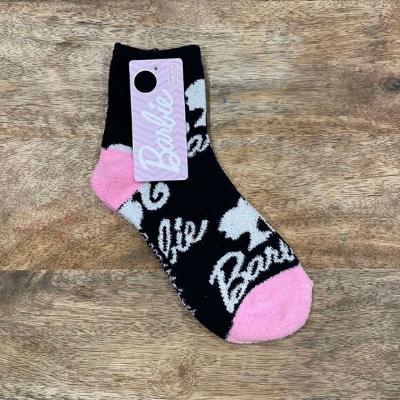 5/$20 NEW Adult Black White & Pink Fuzzy Barbie Socks - Picture 1 of 3